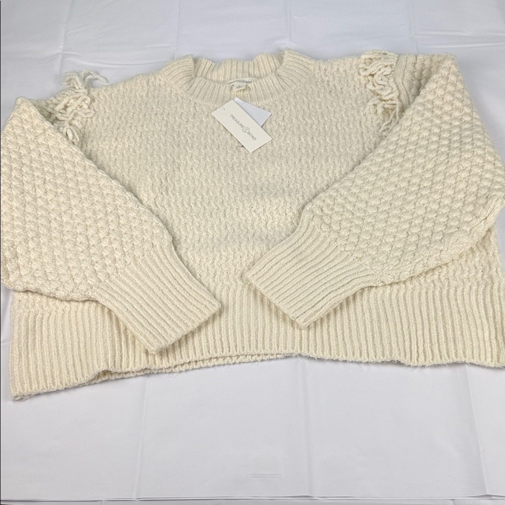 Zara Ivory Knit Crew Neck Sweater
